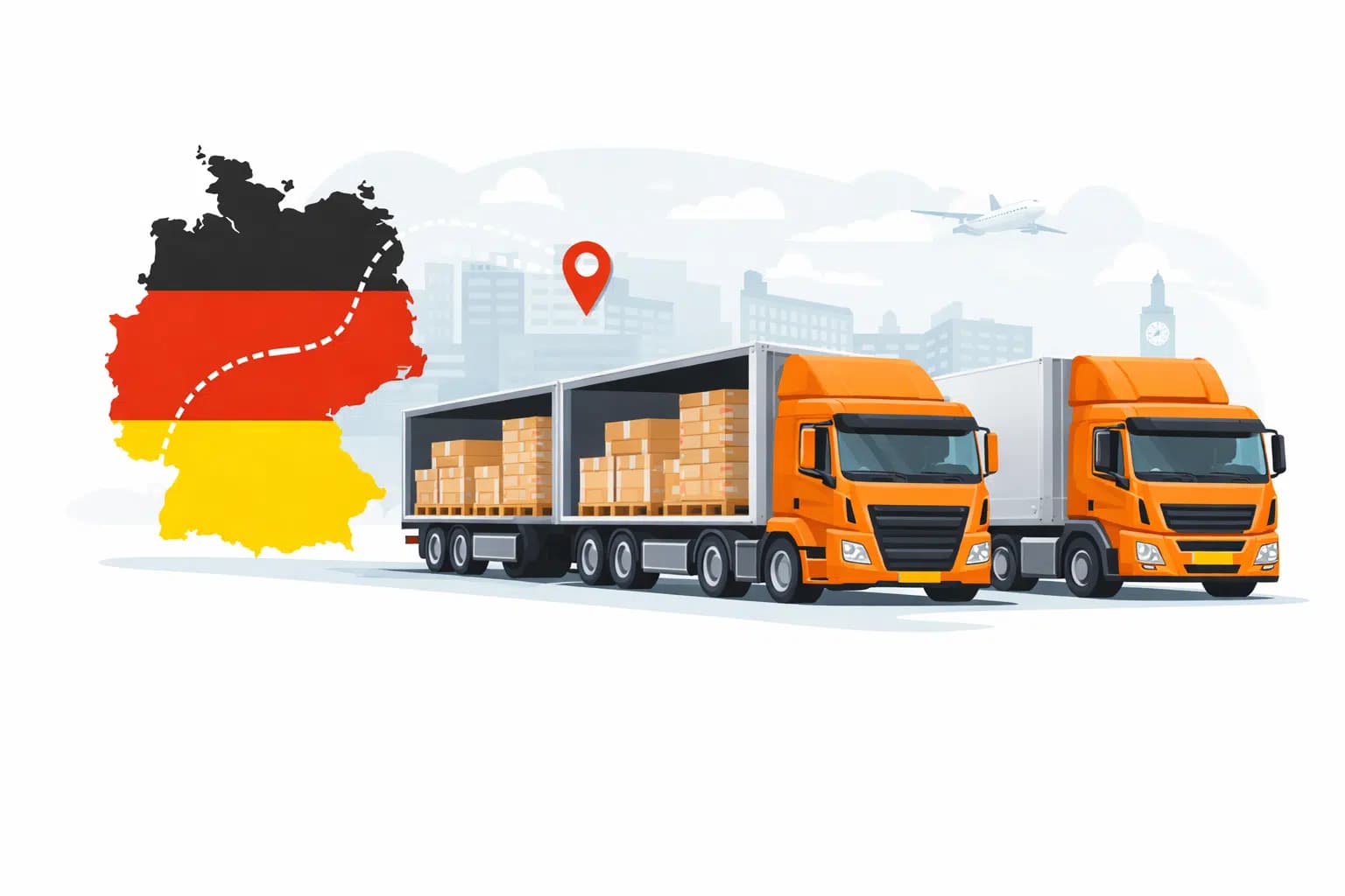 Groupage transport to Germany trucks pallets map