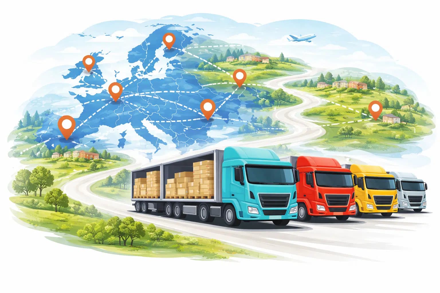 Less Than Truckload LTL transport in Europe with multiple trucks on a direct route